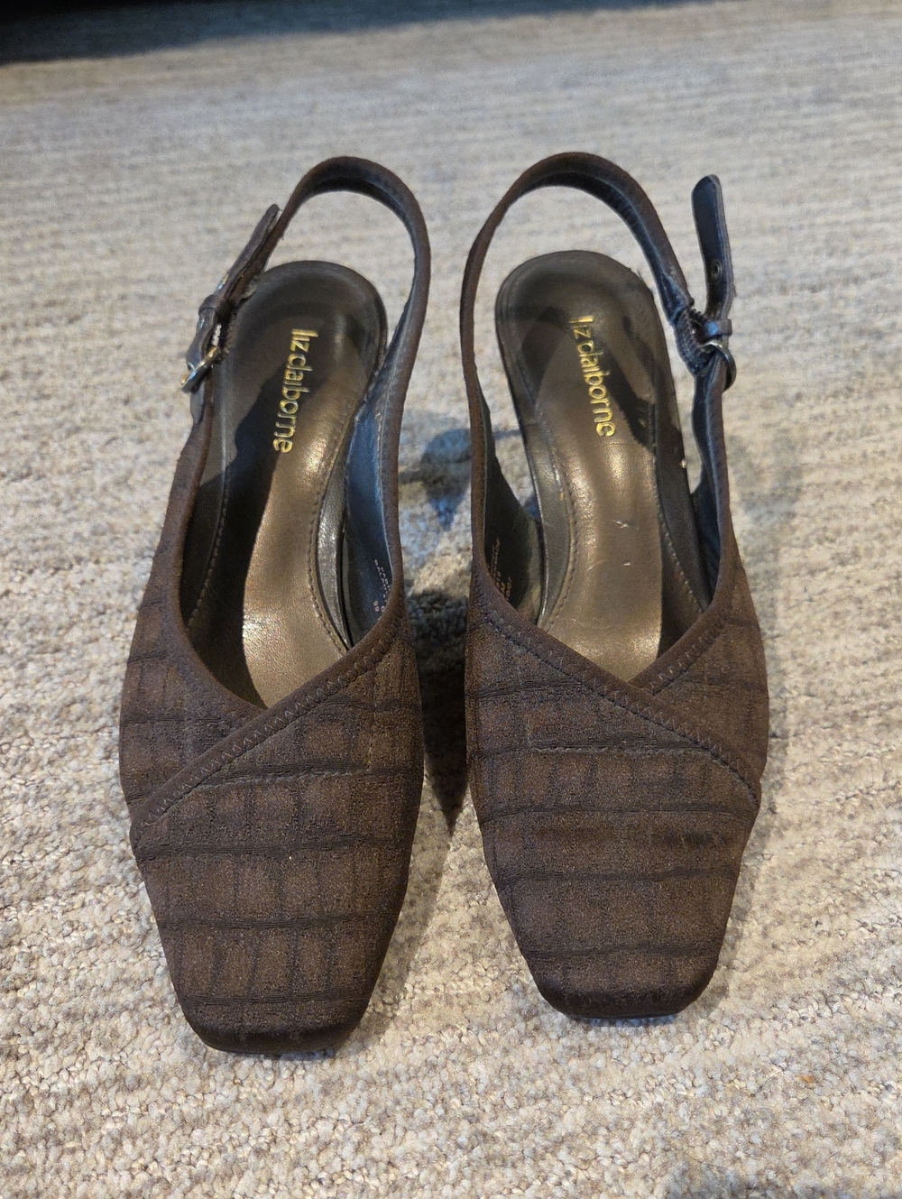 Liz Claiborne Dark Brown Fabric Slingback Heels